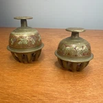 Vtg Pair India Brass Claw Bell Floral Embossed Red Asian Ceremonial. Fixed Price $39.99.