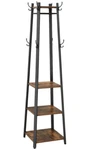 Coat Rack With Hooks & 3 Shelves, Hall Tree Stand, Rustic Brown/black Steel. Fixed Price $115.61.