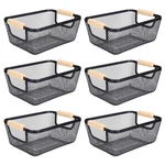 Wire Basket 6PACK Black Wooden Handle Metal Mesh Storage Bins Organization. Fixed Price $54.29.