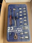 Tool Shop 23-PIECE 1/4-INCH Drive Ratchet And Socket Set Stackable. Fixed Price $15.00.