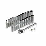 Hyper Tough 24-PIECE 1/4" Deep Socket Set With Ratchet Handle Storage Rack. Fixed Price $29.95.