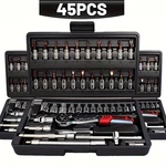 45PCS Car Tool Kit Ratchet Torque Wrench Combo Repairing Mechanic. Fixed Price $24.00.