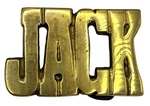 Vtg 80S Jack Brass Belt Buckle Cut Spell Out Taiwan Nos Open Pack Tarnish Scuff. Fixed Price $24.95.