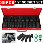 35PC 1/2" Drive Impact Socket Set Deep & Standard Metric Axle Hub Nut 6-POINT Cr. Fixed Price $65.99.