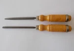 2 Antique Bludan Triangle File/hone Hardened Edges Round Austria. Fixed Price $26.99.