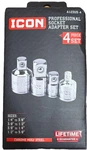 Icon Professional Socket Adapter Set Piece Chrome Moly Steel A123US-4 Sizes. Fixed Price $20.00.