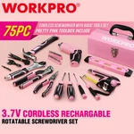 Workpro 75PIECES Pink Tool Sets 3.7V Rotatable Cordless Screwdriver 13" Box. Fixed Price $73.99.