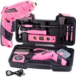 Pink Tool Set For Women, 136 Pcs Household Kit With 3.6V Usb Electric Screw. Fixed Price $69.02.
