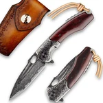 Japanese VG10 Steel Handmade Damascus Folding Pocket Knife With Leather.... Fixed Price $198.95.