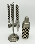 Mackenzie Childs Courtly Check Black White Bar Tools & Shaker Set Cocktails. Fixed Price $124.95.