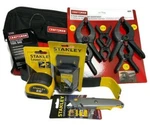 Stanley Tool Set 25FT Tape Measure Utility Knife Blades Pry Bar Bag Clamps Lot. Fixed Price $49.97.