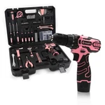 Yougfin Pink Drill Set For Women, Tool Kit With 12V & Black. Fixed Price $99.81.