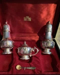 Vintage Corbell Silver Plate Box Set Salt Pep& Sugar Authentic Regal Rep.. Fixed Price $150.00.