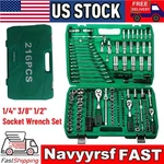 216PCS Mechanics Tool Set 1/4" 3/8" 1/2" Socket Wrench Repair Kit &case. Fixed Price $90.99.