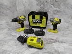 Ryobi One+ Hp 18V Compact Drill & Impact Driver Kit 2 Batteries, Charger Bag. Fixed Price $120.00.
