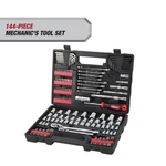 Hyper Tough 144-PIECE 1/4, 3/8 And 1/2-INCH Drive Mechanics Tool Set, Chrome Fin. Fixed Price $59.99.