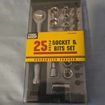 Tool Shop 25 Piece Socket & Bits Set No. 243-2693. Fixed Price $12.99.