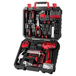 Dekopro 126-PC Set 8V Red Cordless Drill + Hand Household Repair Kit. Fixed Price $79.99.