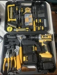 Tegatol Cordless Drill/driver Tool Set, 2 Batteries, Accessories, Yellow/black. Fixed Price $81.00.