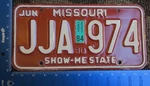 1980 1984 Missouri Mo License Plate Tag - Jja 974. Fixed Price $12.16.