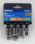 New - Kobalt 6604091 4PC Universal Adapter Set Free Shipping. Fixed Price $19.99.