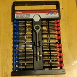 Hyper Tough 24-PIECE 1/4" Deep Socket Set With Ratchet Handle Storage Rack. Fixed Price $20.25.