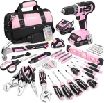 Workpro Pink 157PCS Tool Kit W/20V Cordless Drill & 14 Bag Ribbon. Fixed Price $113.95.