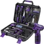 Cartman 150 Piece Tool Set, With 8V Purple Cordless Drill Home. Fixed Price $85.33.