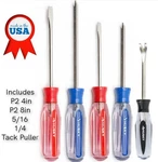 5 Piece - Husky Screwdriver Set, 2 Philips, Flat Head, W/ Free Tack Puller. Fixed Price $11.99.