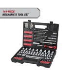 Hyper Tough 144-PIECE Mechanics Tool Set, Chrome Finish, 3 Drive Sizes. Fixed Price $44.00.