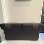 Rubbermaid Black Plastic Tool Box With Red Interior Organizer Trays Handle. Fixed Price $95.00.