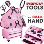Workpro Pink/blue Beginner Tool Set 12" Steel Box 10PC Starter. Fixed Price $62.99.