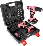 21V Pink Cordless Drill Set For Women In-lb Torque, 0-1350RMP Variable Speed. Fixed Price $41.85.
