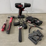 Hyper Tough AQ76018G Cordless Drill W/ 1.5AH Battery/charger/bag/bits/xtra Tools. Fixed Price $80.00.