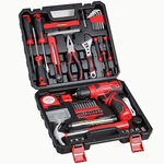 Tool Set - Kit With 8V Cordless Drill, 132 Piece Box Red. Fixed Price $110.99.