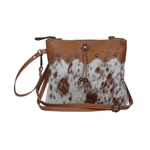 Ornate Brown Leather & Hair-on Hide Shoulder Bag-pockets Inside+out-zips Closed-. Fixed Price $39.95.