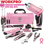 Workpro 75PIECES Pink Tools Set 3.7V Rotatable Cordless Screwdriver Kit New. Fixed Price $61.99.