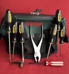 Craftsman Green Black Canvas Wide Mouth Pockets Bag W/ 6 Stanley Tools. Fixed Price $25.00.