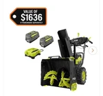 Ryobi 40V Hp Brushless 22" 2-STAGE Cordless Snow Blower Batteries And Charger. Fixed Price $1399.00.