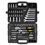 Skyshalo 121 Piece Mechanics Tool Set 4IN 3 8IN 2IN Drive Sockets Sae Metric. Fixed Price $87.97.