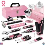 75-PIECE Pink Set With Cordless Screwdriver & Steel Toolbox For Home Use. Fixed Price $117.43.