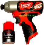 New Milwaukee M12 2462-20 1/4" Hex Cordless Impact Driver, 1) 1.5 Ah Battery 12V. Fixed Price $79.97.