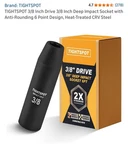 Tightspot 3/8 Inch Drive Deep Impact Socket With Anti-rounding 6 Point. Fixed Price $7.00.