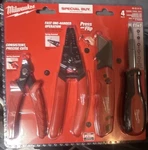 Milwaukee 4PC Handy Man Tool Set Pliers Wire Stripper Utility Knife Screwdriver. Fixed Price $35.00.