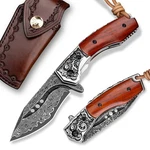 Japanese Damascus Steel Pocket Knife 3.1IN Tanto Folding Blade, Rosewood. Fixed Price $169.11.