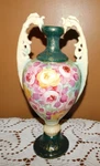Vintage Miyako Painted Double Handle Pink Roses Beaded Gold Vase. Fixed Price $32.95.